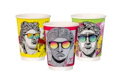 Картонена двустенна чаша 12 оз - ф90 мм - 350 мл,  POP ART  DESIGNS  MIX -  25 бр / 500 бр