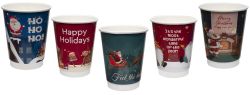 Картонена двустенна чаша 14 оз - 350 мл,  микс от 5 CHRISTMAS дизайна - 500 бр