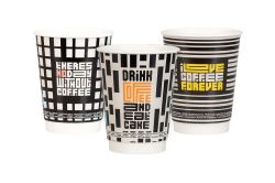 Картонена двустенна чаша 12 оз - Ø90 мм - 350 мл,  GEOMETRICAL  DESIGNS  MIX -  500 бр   В ПРОМОЦИЯ