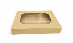 Комплект кутия с прозорец и отделен капак за кетъринг, КАФЯВА 457х317х80 мм, 50 броя