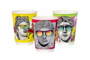Картонена двустенна чаша 12 оз - ф90 мм - 350 мл,  POP ART  DESIGNS  MIX -  500 бр   В ПРОМОЦИЯ
