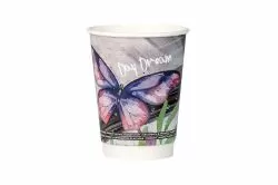 Картонена двустенна чаша 14 оз - 350 мл,  дизайн Пеперуда - 25 бр / 500 бр