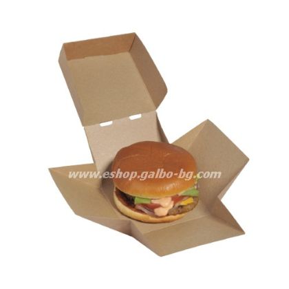 Крафт кутия за бургер с ръчно сглобяване 15*15*12 см,  50 / 650 бр В ПРОМОЦИЯ