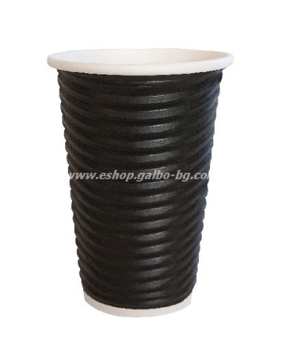 Картонена чаша 16 oz (400 мл) BLACK RIPPLE, тристенна, 25 бр / 500 бр