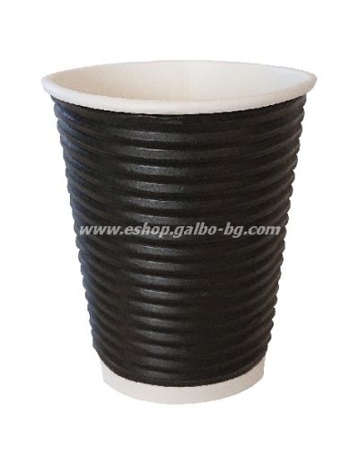 Картонена чаша 14oz (300 мл) BLACK RIPPLE, тристенна, 25/500 бр