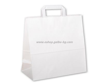 Хартиена чанта БЯЛА с дръжки и по-широко дъно, 26+17/29 см - 50 бр / 250 бр.