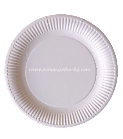 Бяла БИО  картонена чиния кръгла 23 см - 50 бр / 1000 бр