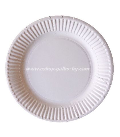 Бяла БИО картонена чиния кръгла 18 см  за десерти и парче торта  50 бр / 1000 бр
