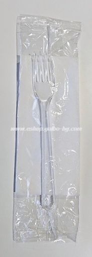 Комплект прозрачна пластмасова ЛУКС вилица със салфетка 500 бр