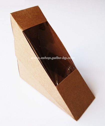  Картонена кутия за ТРИЪГЪЛЕН  сандвичи с прозорец малка  12*12*5,2 см, 50 бр / 500 бр