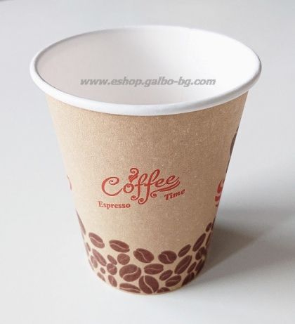 Картонена чаша Coffee Espresso Time, КАФЯВА  7 oz (150 мл) диаметър 70 мм, 100 бр / 3000 бр 
