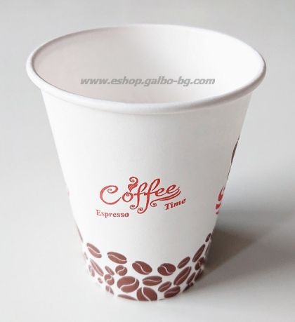 Картонена чаша Coffee Espresso Time, БЯЛА  7 oz  В ПРОМОЦИЯ (150 мл) диаметър 70 мм, 100 бр / 3000 бр 