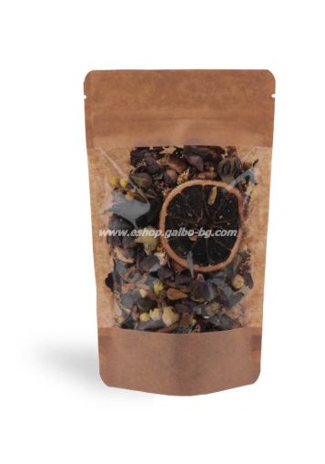 Дойпак крафт плик за чай и ядки с широк прозорец и цип 110/65/185 мм 25 , 100 бр / 2000 бр  КОД 2023