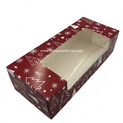 Коледна кутия  с прозорец за козунак и руло,   305*135*80 мм  25 бр / 225 бр