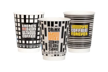 Картонена двустенна чаша 12 оз - Ø90 мм - 350 мл,  GEOMETRICAL  DESIGNS  MIX -  500 бр   В ПРОМОЦИЯ