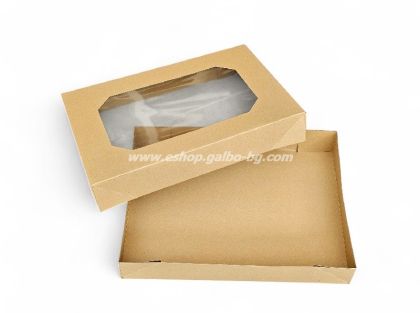 Комплект кутия с прозорец MEDIUM  и отделен капак за кетъринг, КАФЯВА 357х247х80 мм, 50 броя