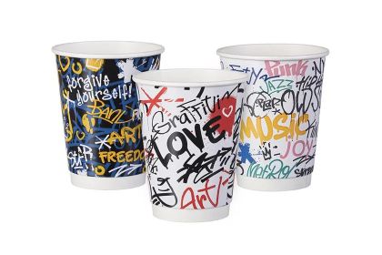 Картонена двустенна чаша 14 оз - 350 мл,   GRAFFITI DESIGN, MIX -  25 бр / 500 бр