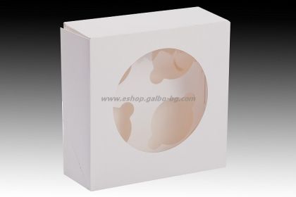 Бяла картонена кутия за 4 мъфина с прозорец и разделител   20*20*7,5 см - 25 бр / 300 бр