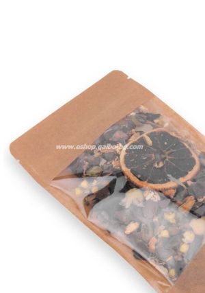 Дойпак крафт плик за чай и ядки с широк прозорец и цип 110/65/185 мм 25 , 100 бр / 2000 бр  КОД 2023