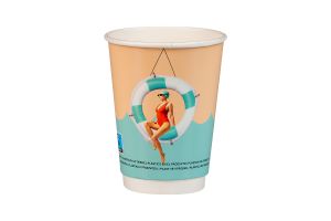 Картонена двустенна чаша 12 оз - ф90 мм  - 350 мл, ENJOY SUMMER DESIGN -  25 бр / 500 бр
