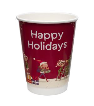 Картонена двустенна чаша 14 оз - 350 мл,  микс от 5 CHRISTMAS дизайна - 500 бр