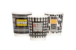 Картонена двустенна чаша 8 оз - 200 мл, GEOMETRICAL DESIGNS MIX,  500 бр,  В ПРОМОЦИЯ 