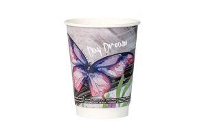 Картонена двустенна чаша 14 оз - 350 мл,  дизайн Пеперуда - 25 бр / 500 бр