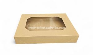 Комплект кутия с прозорец и отделен капак за кетъринг, КАФЯВА 357х247х80 мм, 50 броя