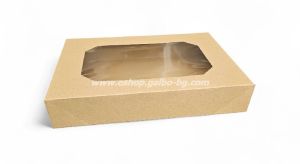 Комплект кутия с прозорец и отделен капак за кетъринг, КАФЯВА 357х247х80 мм, 50 броя