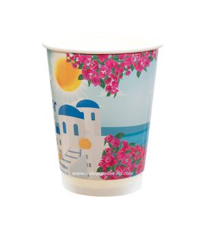 Картонена двустенна чаша 12 оз - Ø90 мм - 350 мл,  SUMMER  DESIGNS  MIX -  500 бр   В ПРОМОЦИЯ