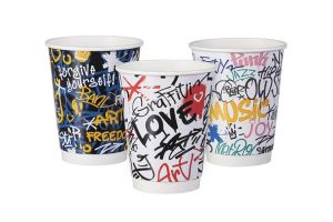 Картонена двустенна чаша 14 оз - 350 мл,   GRAFFITI DESIGN, MIX -  25 бр / 500 бр