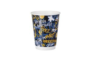 Картонена двустенна чаша 14 оз - 350 мл,   GRAFFITI DESIGN, MIX -  25 бр / 500 бр
