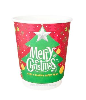Картонена двустенна чаша 8 оз - 200 мл, В ПРОМОЦИЯ  CHRISTMAS 5  DESIGNS  MIX - 500 бр