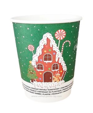 Картонена двустенна чаша 8 оз - 200 мл, В ПРОМОЦИЯ  CHRISTMAS 5  DESIGNS  MIX - 500 бр