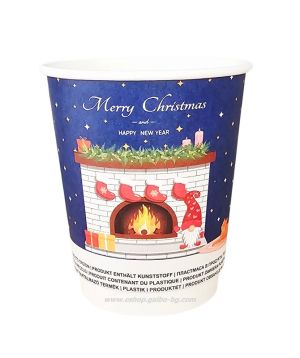 Картонена двустенна чаша 8 оз - 200 мл, В ПРОМОЦИЯ  CHRISTMAS 5  DESIGNS  MIX - 500 бр