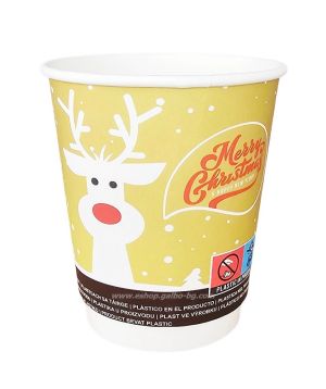 Картонена двустенна чаша 8 оз - 200 мл, В ПРОМОЦИЯ  CHRISTMAS 5  DESIGNS  MIX - 500 бр