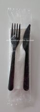 Комплект черни пластмасови прибори за многократна употреба - вилица, нож, салфетка 500 бр